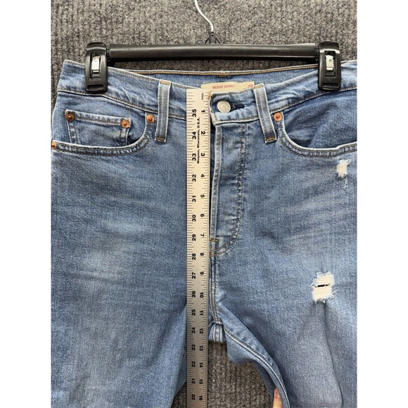 Levis Wedgie Skinny Jeans Womens 29 Blue Button Fly High Rise Denim Distressed - Picture 9 of 12